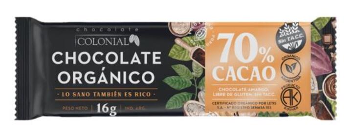 Barritas de Chocolate Orgánico al 70% El Colonial x 50 unid