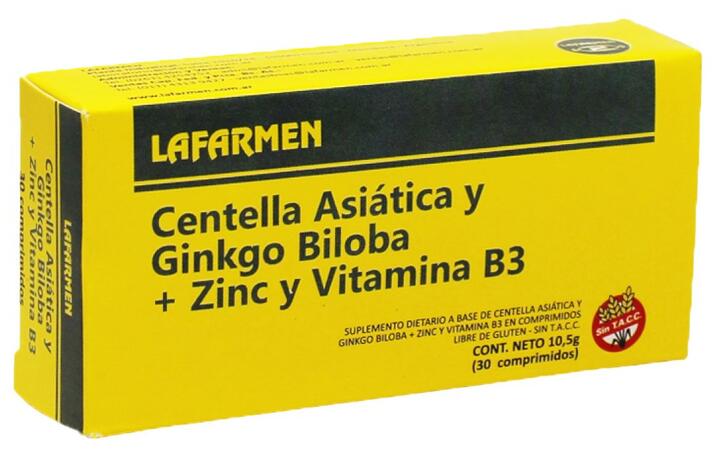 Centella Asiatica + Gingko + Zn + B3 x 30 comp - Lafarmen