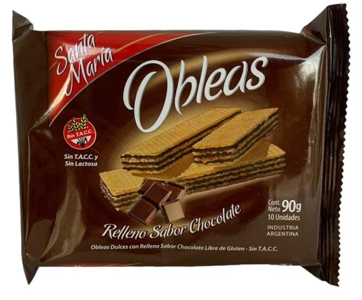 Obleas Dulces Rellenas Sabor Chocolate x 100 gr = Santa Maria