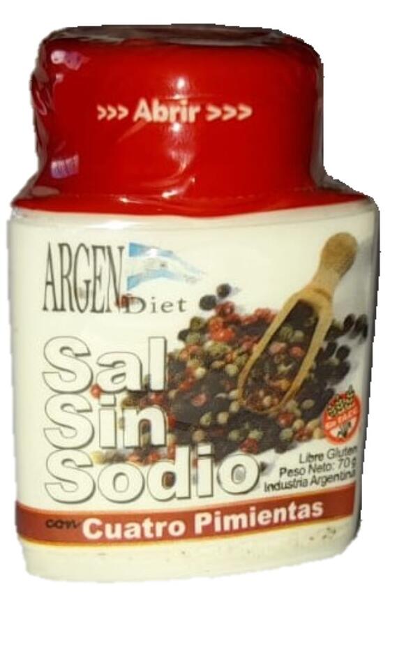 Sal sin sodio 4 Pimientas x 70 gr = Argendiet