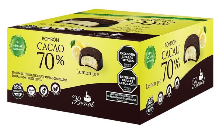 Bombón Cacao 70% con Lemon Pie x 15 gr x 24 unid = Benot