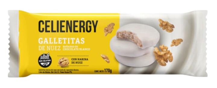 Galletitas de Nuez Bañadas en Chocolate Blanco x 170 gr = Celienergy