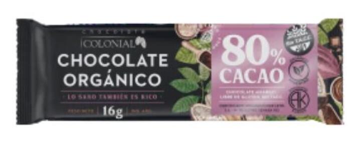 Barritas de Chocolate Orgánico al 80% El Colonial x 50 unid
