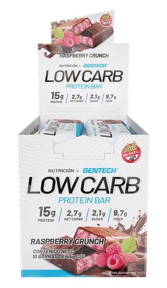 Low Carb Protein Bar Sabor Raspberry Crunch x 10 unid = Gentech