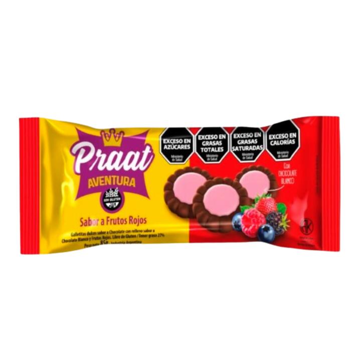 Galletitas Aventura de Chocolate, Chocolate Bco. y Frutos Rojos x 85 gr Praat