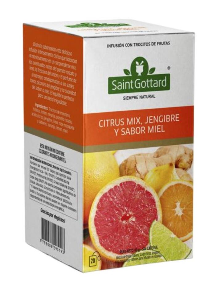 Te Citrus Mix, Jengibre y Sabor Miel x 20 saq SaintGottard