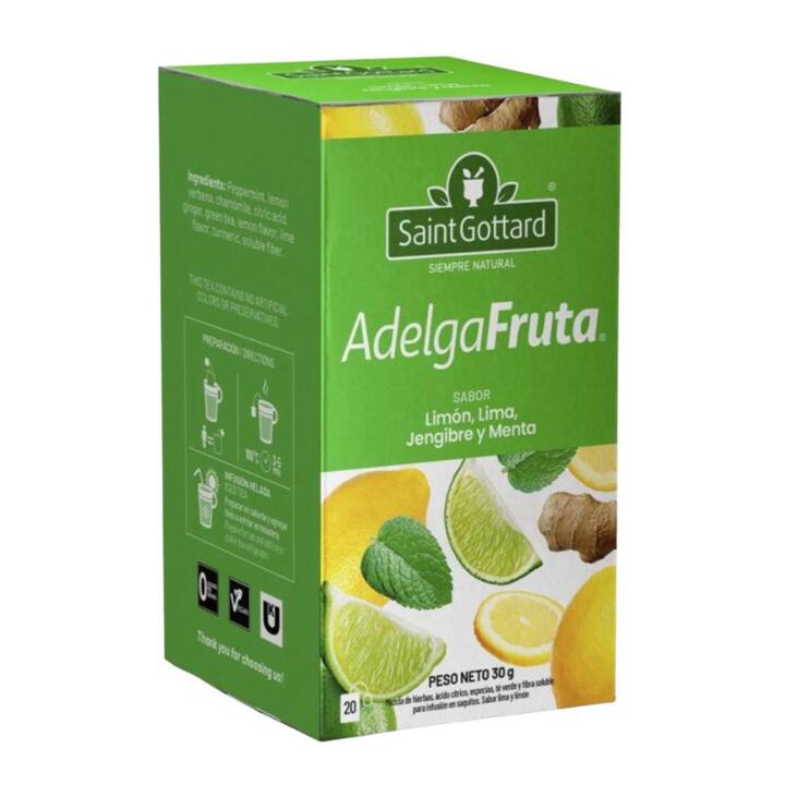 Te Adelgafruta sabor Limón, Lima, Jengibre y Menta x 20 saq SaintGottard 