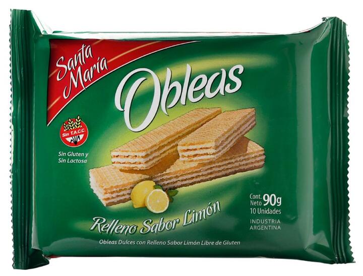 Obleas Dulces Rellenas Sabor Limón x 100 gr - Santa Maria