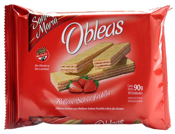 Obleas Dulces Rellenas Sabor Frutilla x 100 gr - Santa Maria